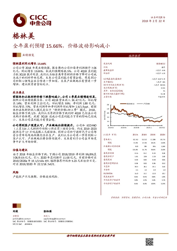 全年盈利预增15.66%，价格波动影响减小