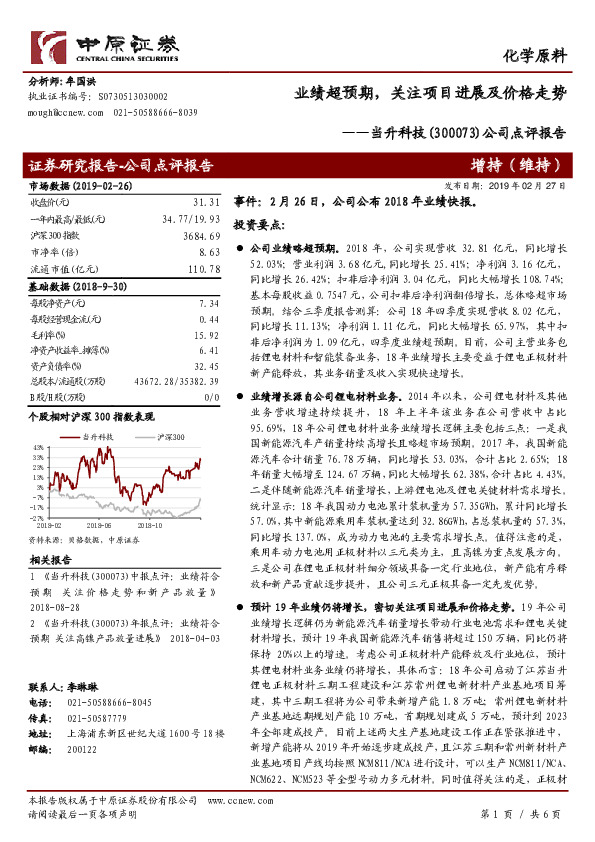 公司点评报告：业绩超预期，关注项目进展及价格走势