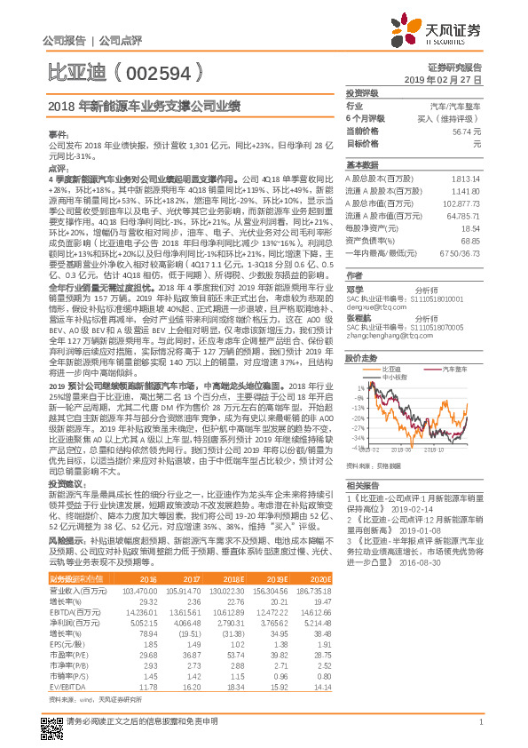 2018年新能源车业务支撑公司业绩