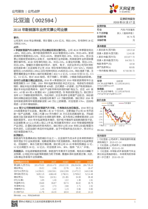 2018年新能源车业务支撑公司业绩