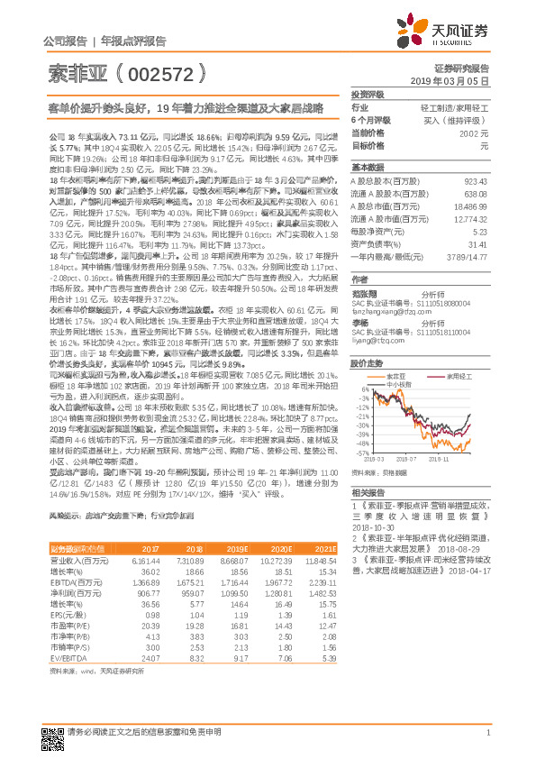 客单价提升势头良好，19年着力推进全渠道及大家居战略