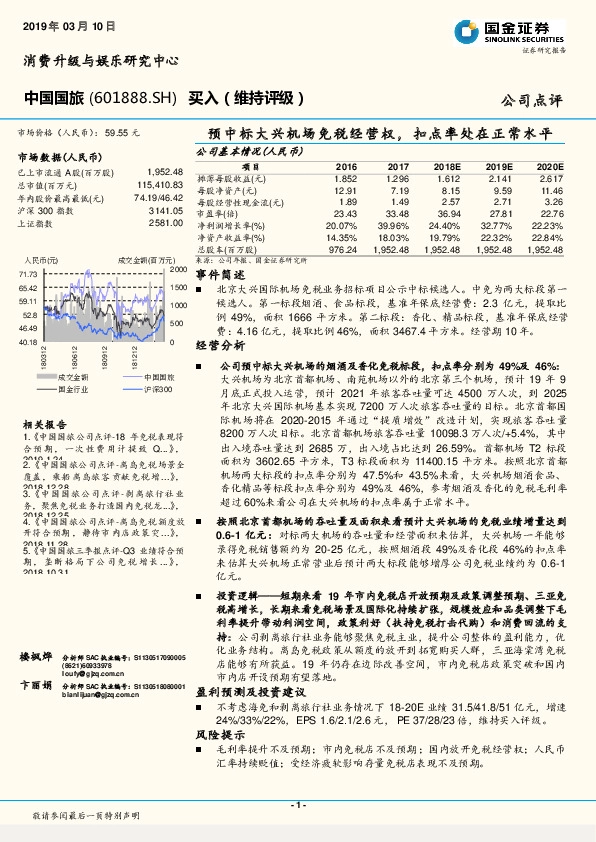 预中标大兴机场免税经营权，扣点率处在正常水平