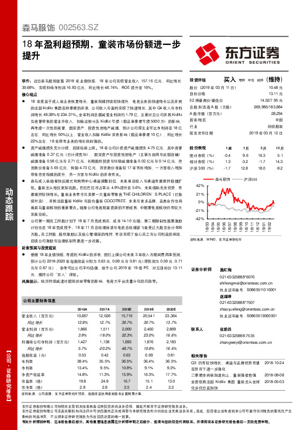 18年盈利超预期，童装市场份额进一步提升