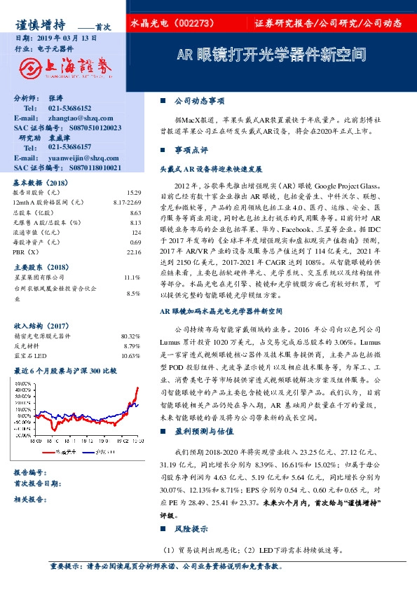 AR眼镜打开光学器件新空间