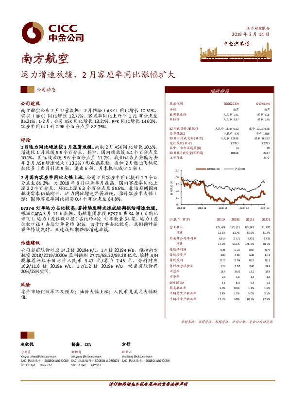运力增速放缓，2月客座率同比涨幅扩大