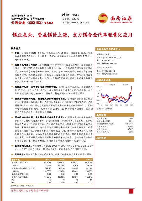 镁业龙头，受益镁价上涨，发力镁合金汽车轻量化应用