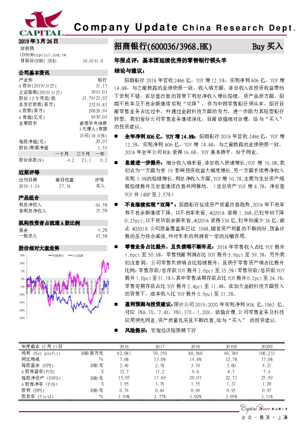 年报点评：基本面延续优秀的零售银行领头羊