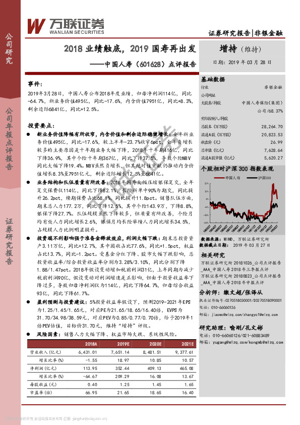 点评报告：2018业绩触底，2019国寿再出发