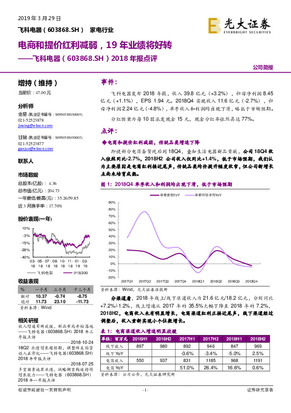 2018年报点评：电商和提价红利减弱，19年业绩将好转