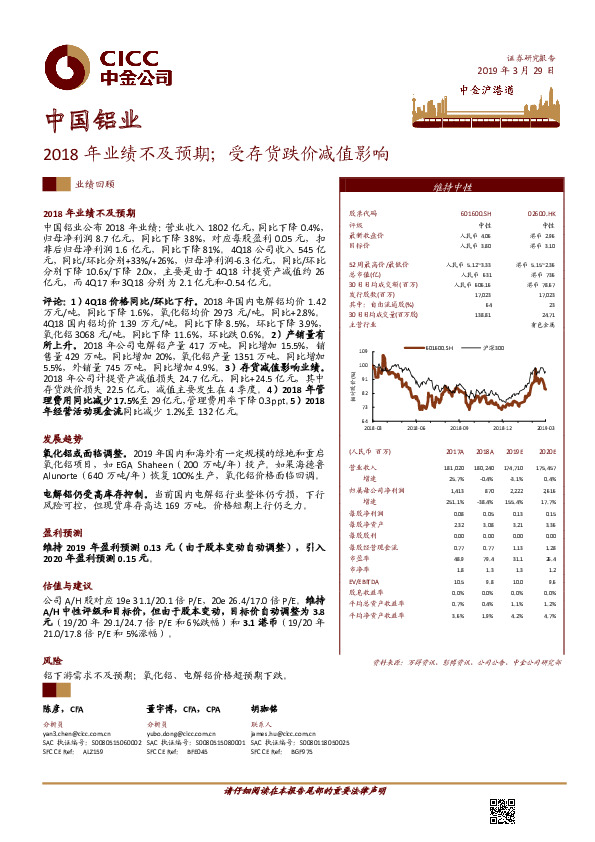2018年业绩不及预期；受存货跌价减值影响