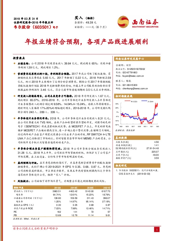 年报业绩符合预期，各项产品线进展顺利