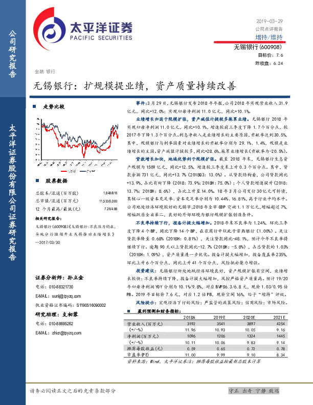 扩规模提业绩，资产质量持续改善