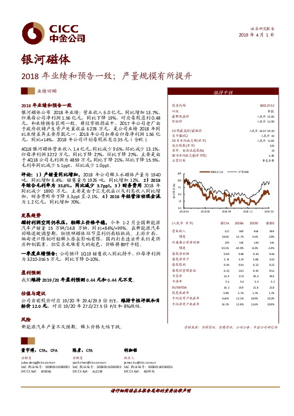 2018年业绩和预告一致；产量规模有所提升