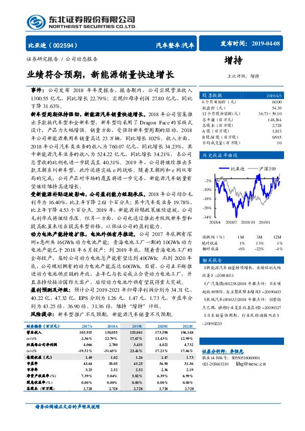 业绩符合预期，新能源销量快速增长