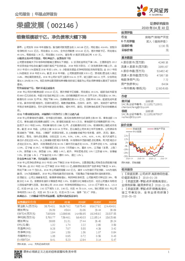 销售规模破千亿，净负债率大幅下降