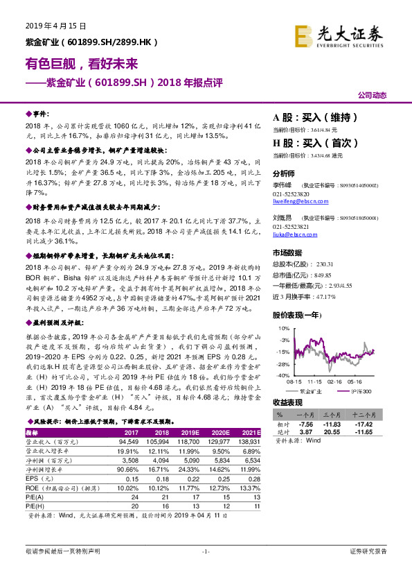 2018年报点评：有色巨舰，看好未来