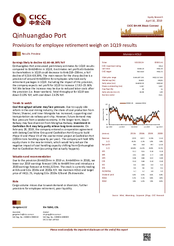 Provisions for employee retirement weigh on 1Q19 results