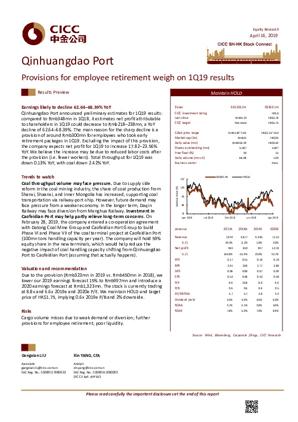 Provisions for employee retirement weigh on 1Q19 results