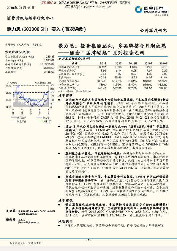 国金“国牌崛起”系列报告之四：歌力思：轻奢集团龙头，多品牌整合日渐成熟