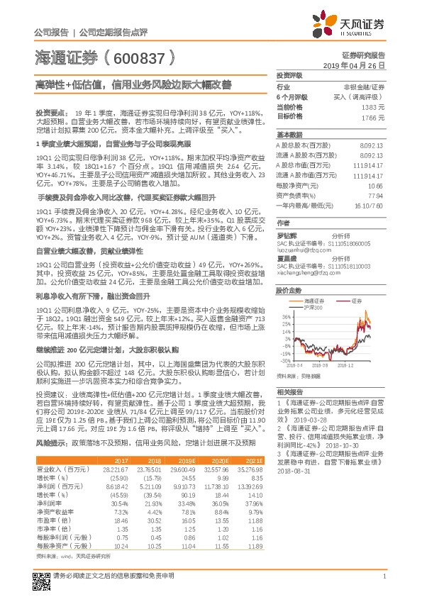 高弹性+低估值，信用业务风险边际大幅改善
