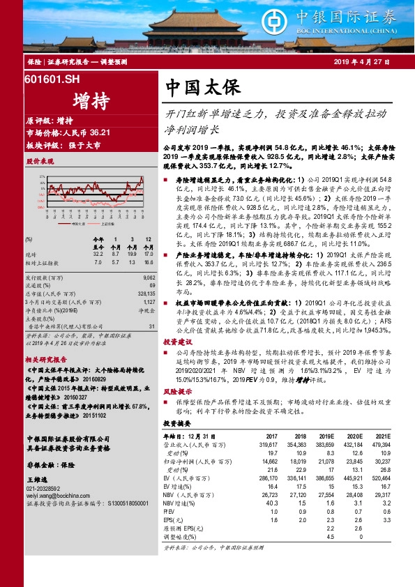 开门红新单增速乏力，投资及准备金释放拉动净利润增长