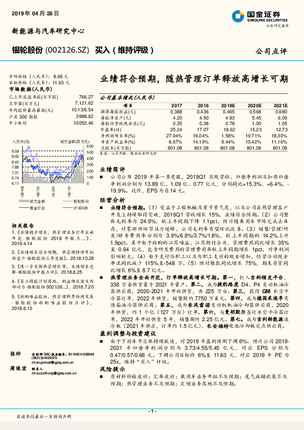 业绩符合预期，随热管理订单释放高增长可期