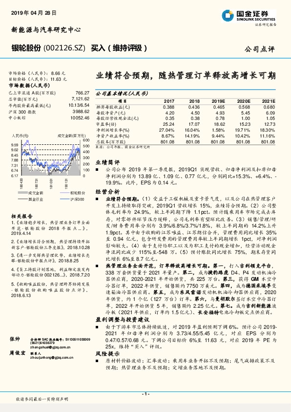 业绩符合预期，随热管理订单释放高增长可期