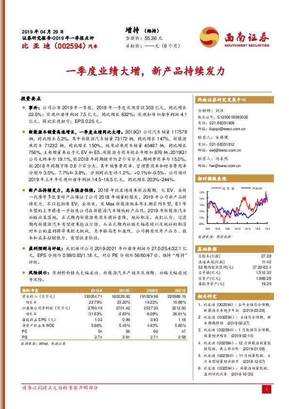 一季度业绩大增，新产品持续发力