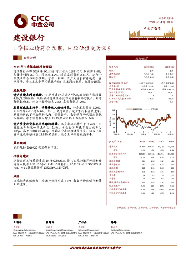 1季报业绩符合预期，H股估值更为吸引