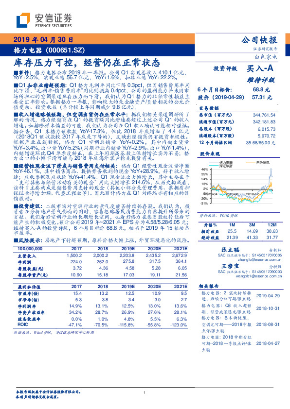 库存压力可控，经营仍在正常状态