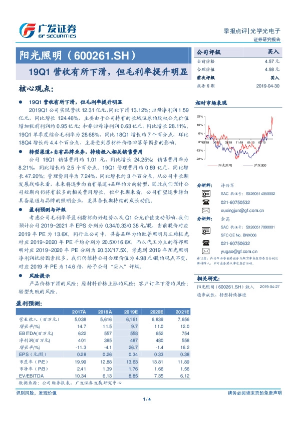 19Q1营收有所下滑，但毛利率提升明显