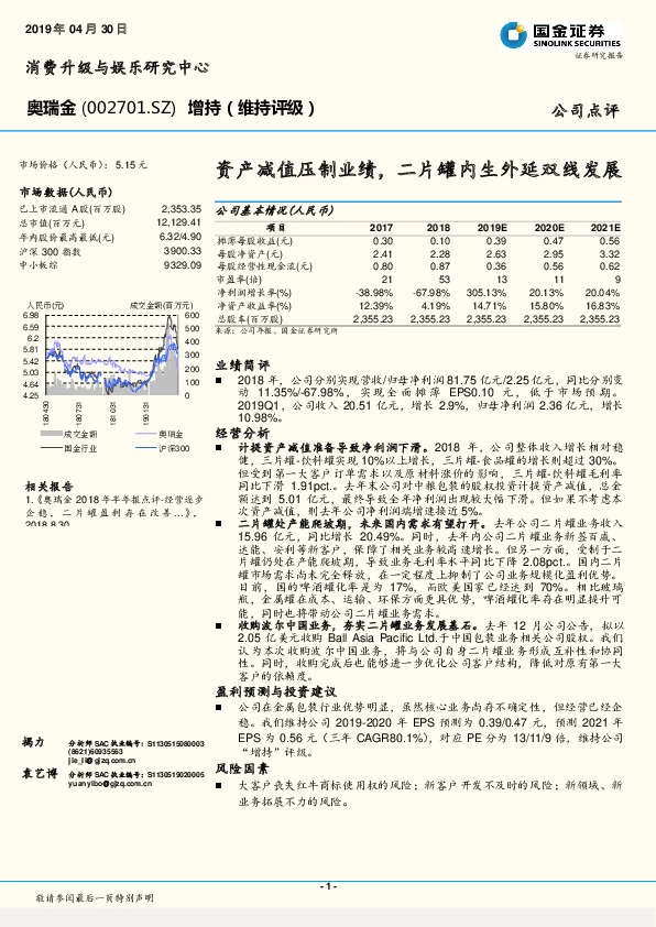 资产减值压制业绩，二片罐内生外延双线发展