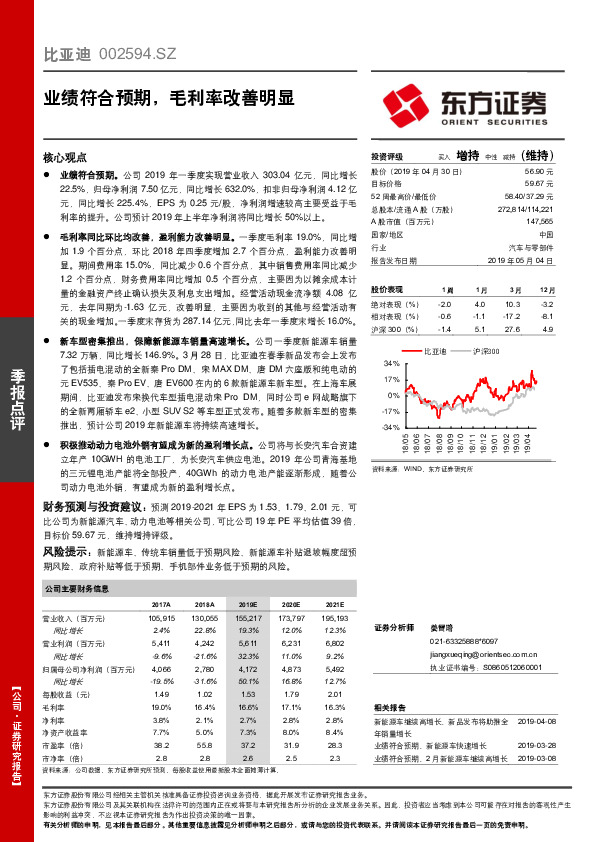 业绩符合预期，毛利率改善明显