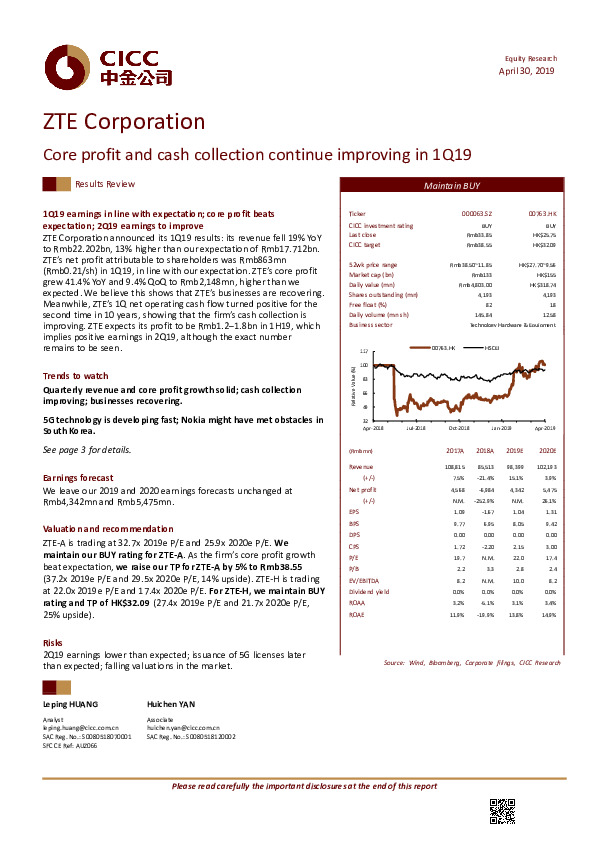 Core profit and cash collection continue improving in 1Q19