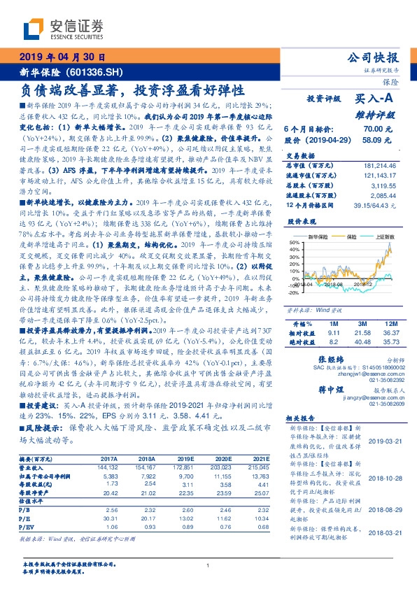 负债端改善显著，投资浮盈看好弹性