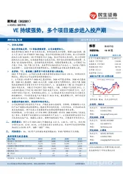 VE持续强势，多个项目逐步进入投产期