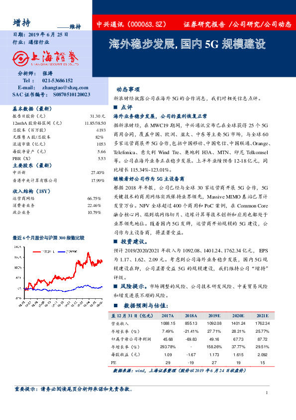 海外稳步发展，国内5G规模建设