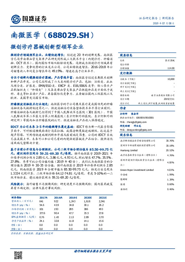 微创诊疗器械创新型领军企业