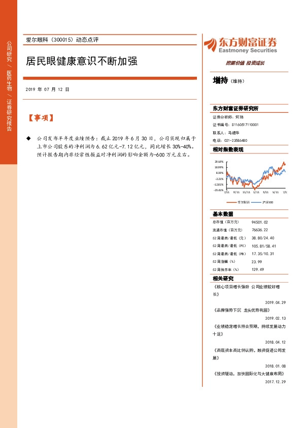 动态点评：居民眼健康意识不断加强