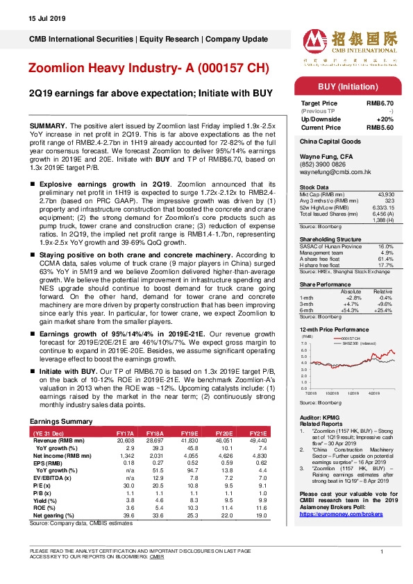 2Q19 earnings far above expectation; Initiate with BUY