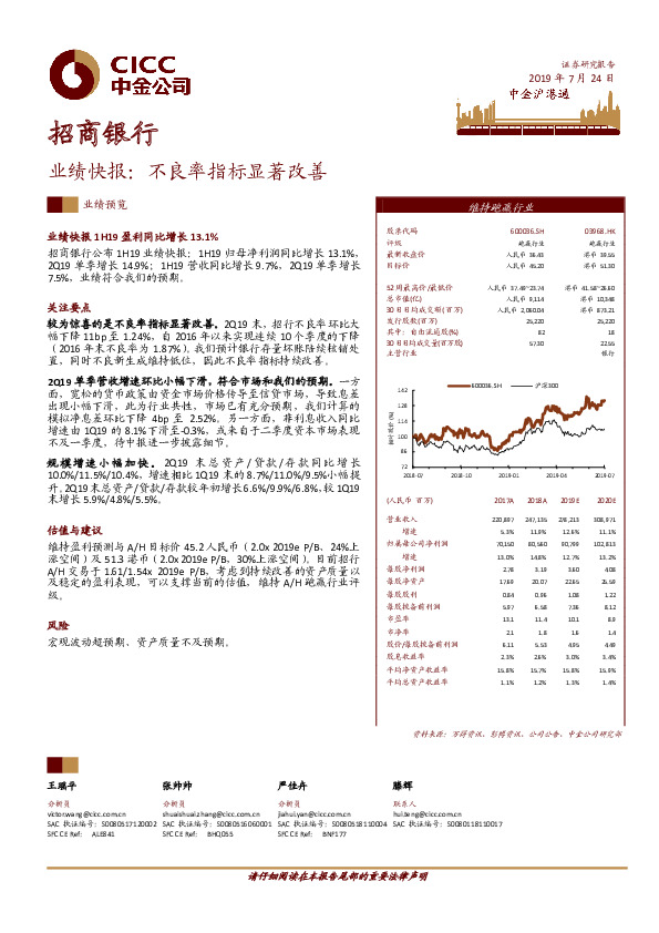 业绩快报：不良率指标显著改善