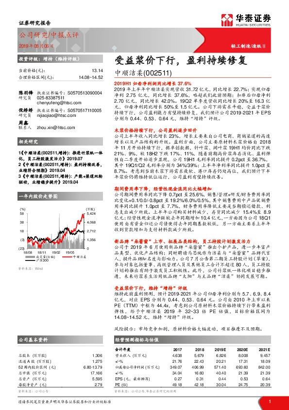 受益浆价下行，盈利持续修复