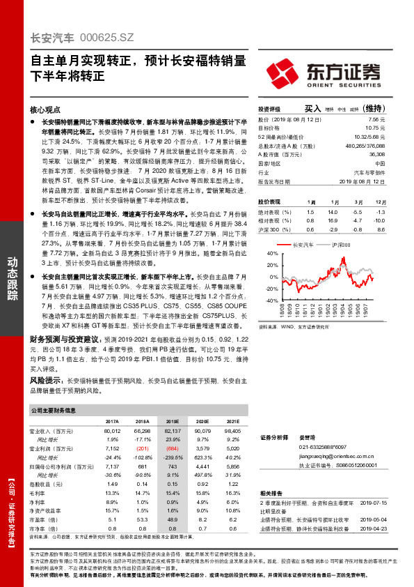自主单月实现转正，预计长安福特销量下半年将转正