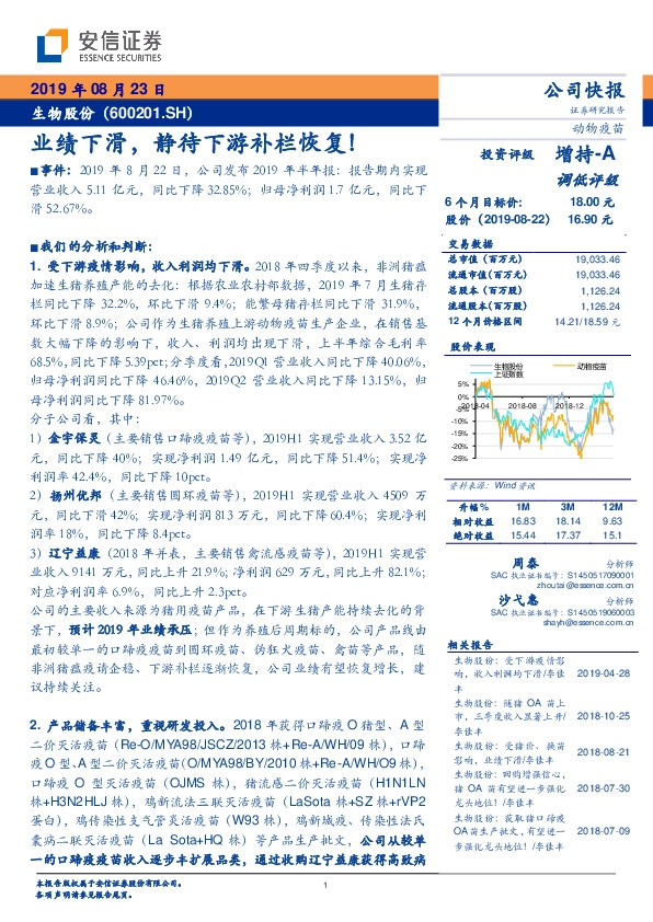 业绩下滑，静待下游补栏恢复！