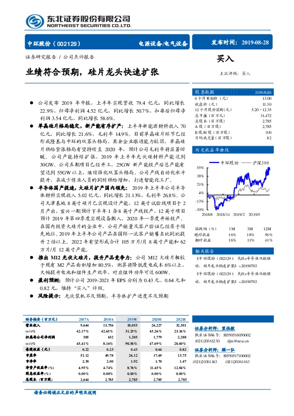 业绩符合预期，硅片龙头快速扩张