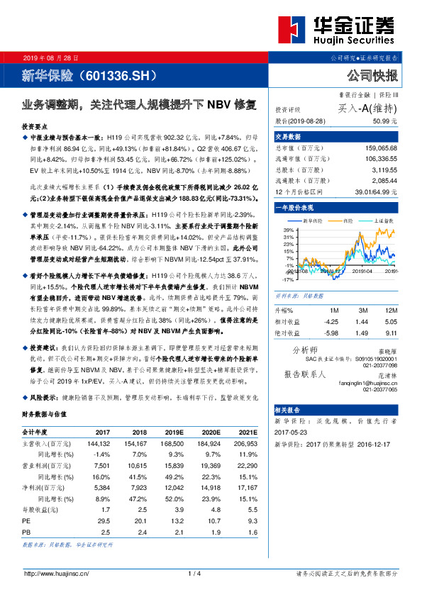 业务调整期，关注代理人规模提升下NBV修复