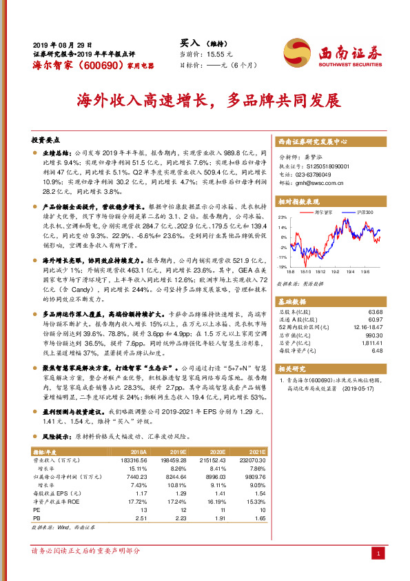 海外收入高速增长，多品牌共同发展
