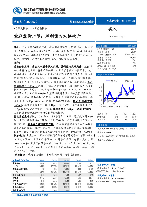 受益金价上涨，盈利能力大幅提升
