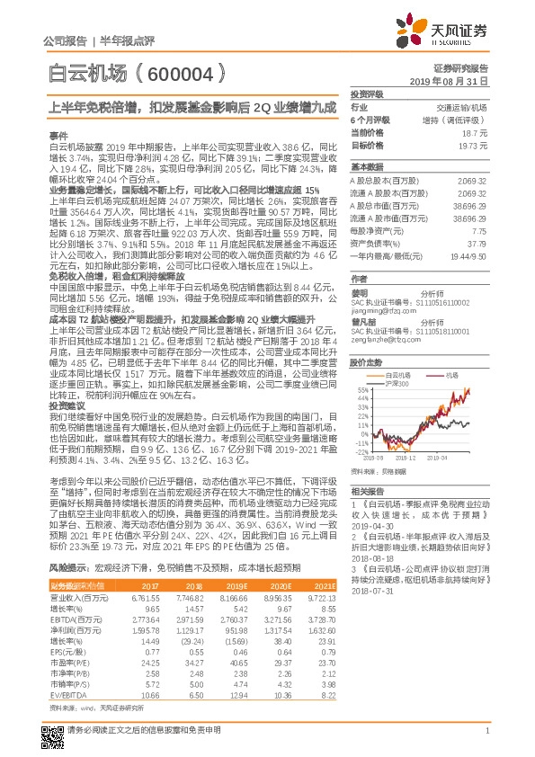 上半年免税倍增，扣发展基金影响后2Q业绩增九成