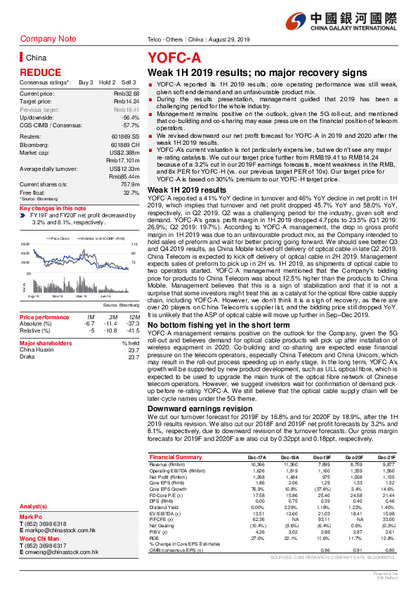 Weak 1H 2019 results; no major recovery signs